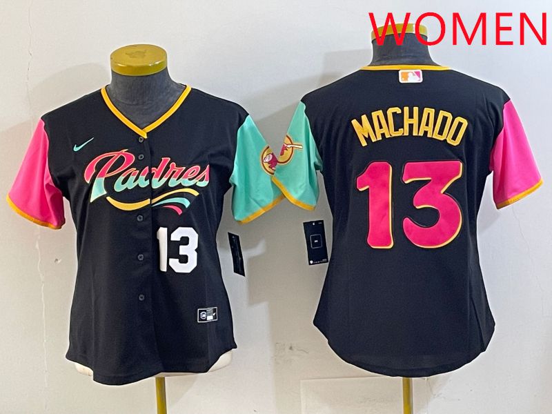 Women San Diego Padres #13 Machado Black City Edition 2025 Nike MLB Jersey style 4